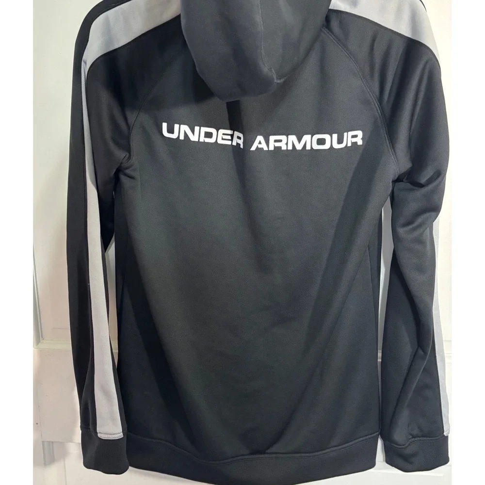 Under‎ Armour Boys Youth Large Black Gray Performance Fleece Hoodie Sweatshirt
